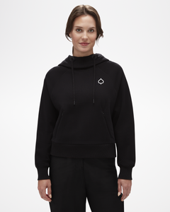 Women's Aspen Topo Map Cropped Hoodie Front Shown in Black with White Aspen Leaf Logo